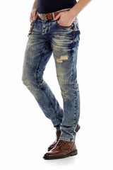 CD493 Herren Straight-Jeans mit Destroyed-Effekten