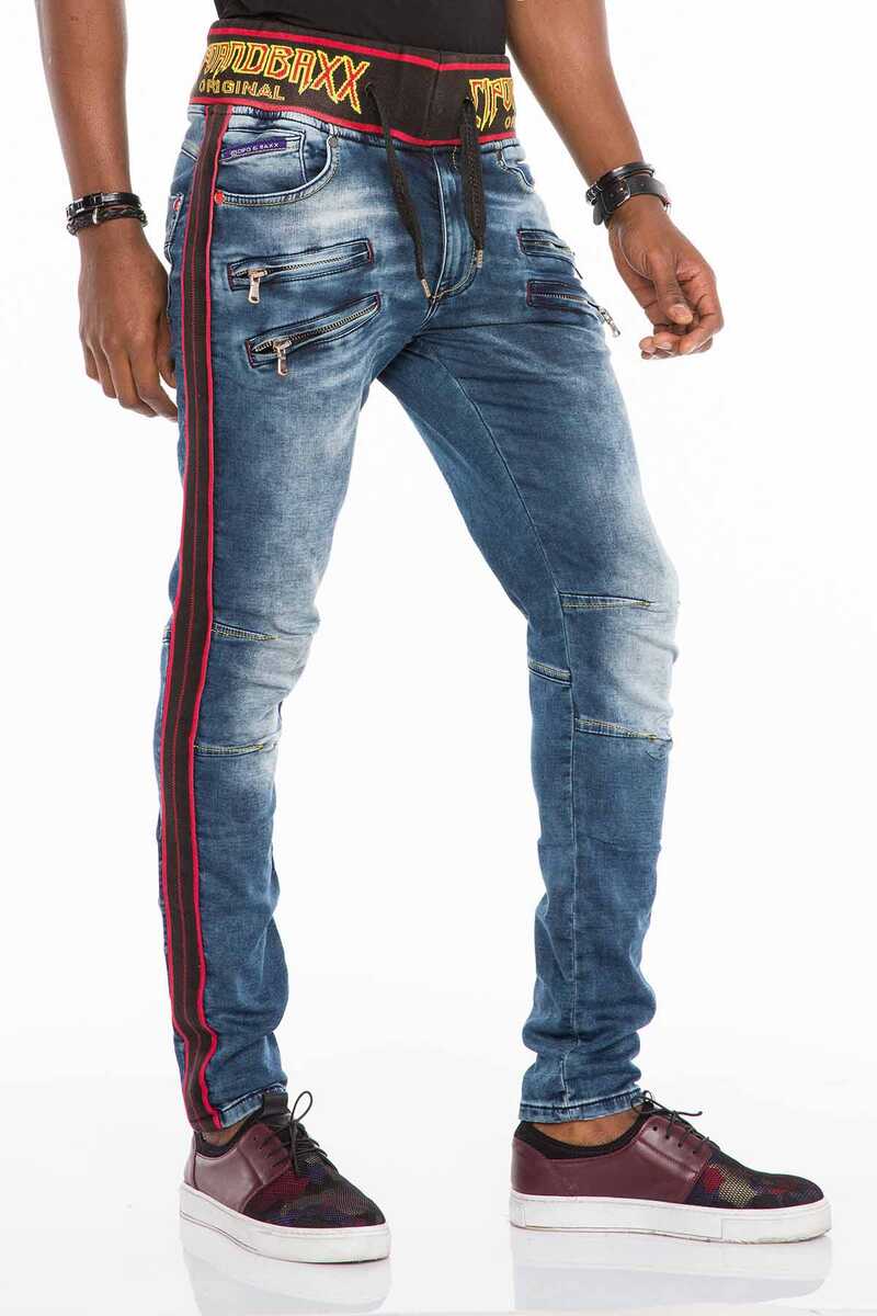 CD504 Herren bequeme Jeans mit Kordelbund in Slim Fit