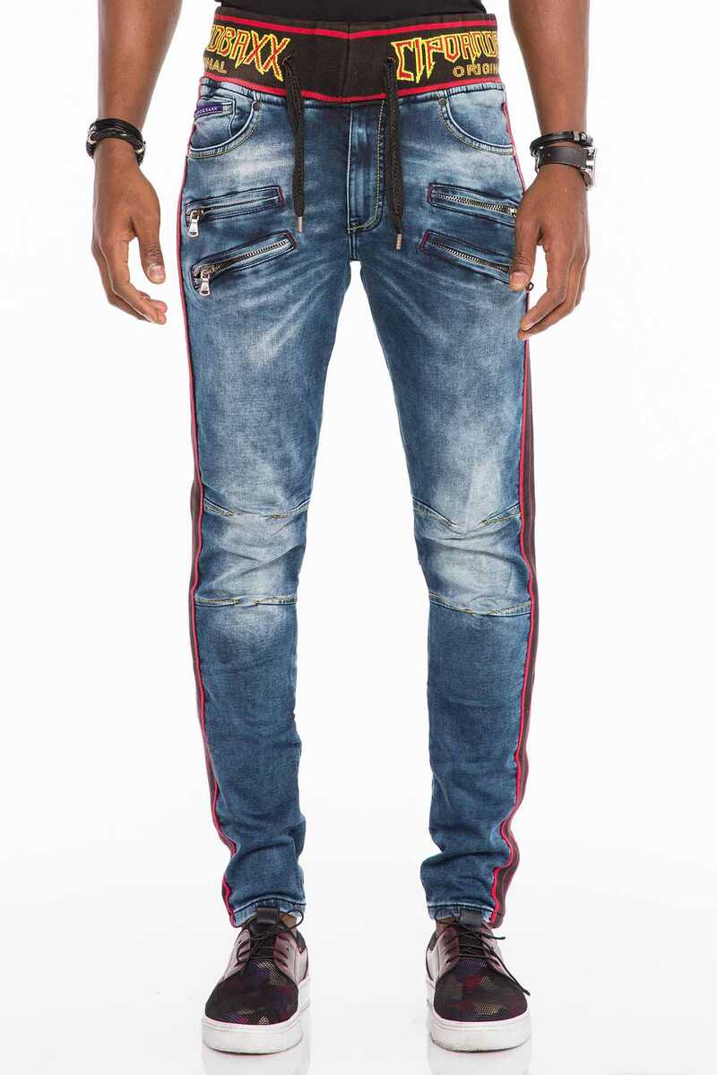 CD504 Herren bequeme Jeans mit Kordelbund in Slim Fit