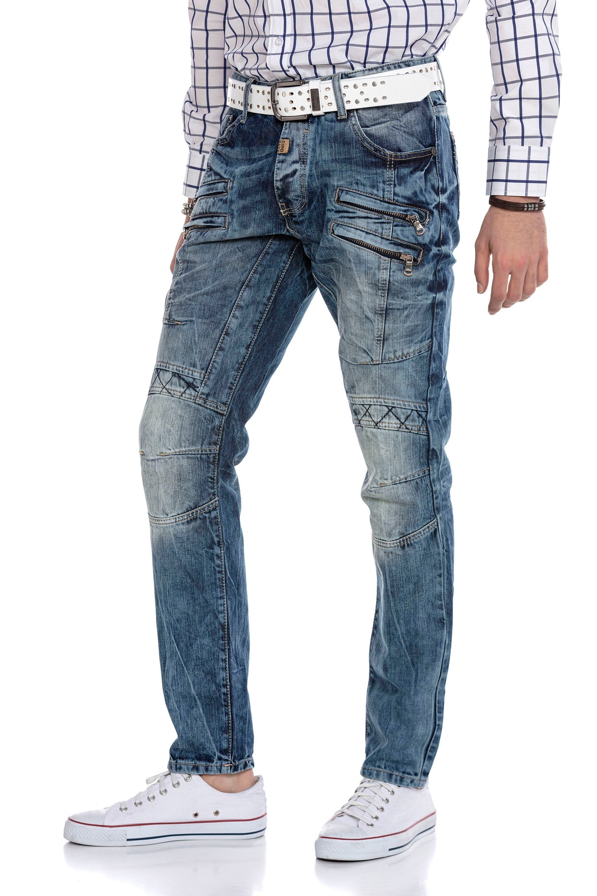 CD510 men's comfortable jeans with striking stitching