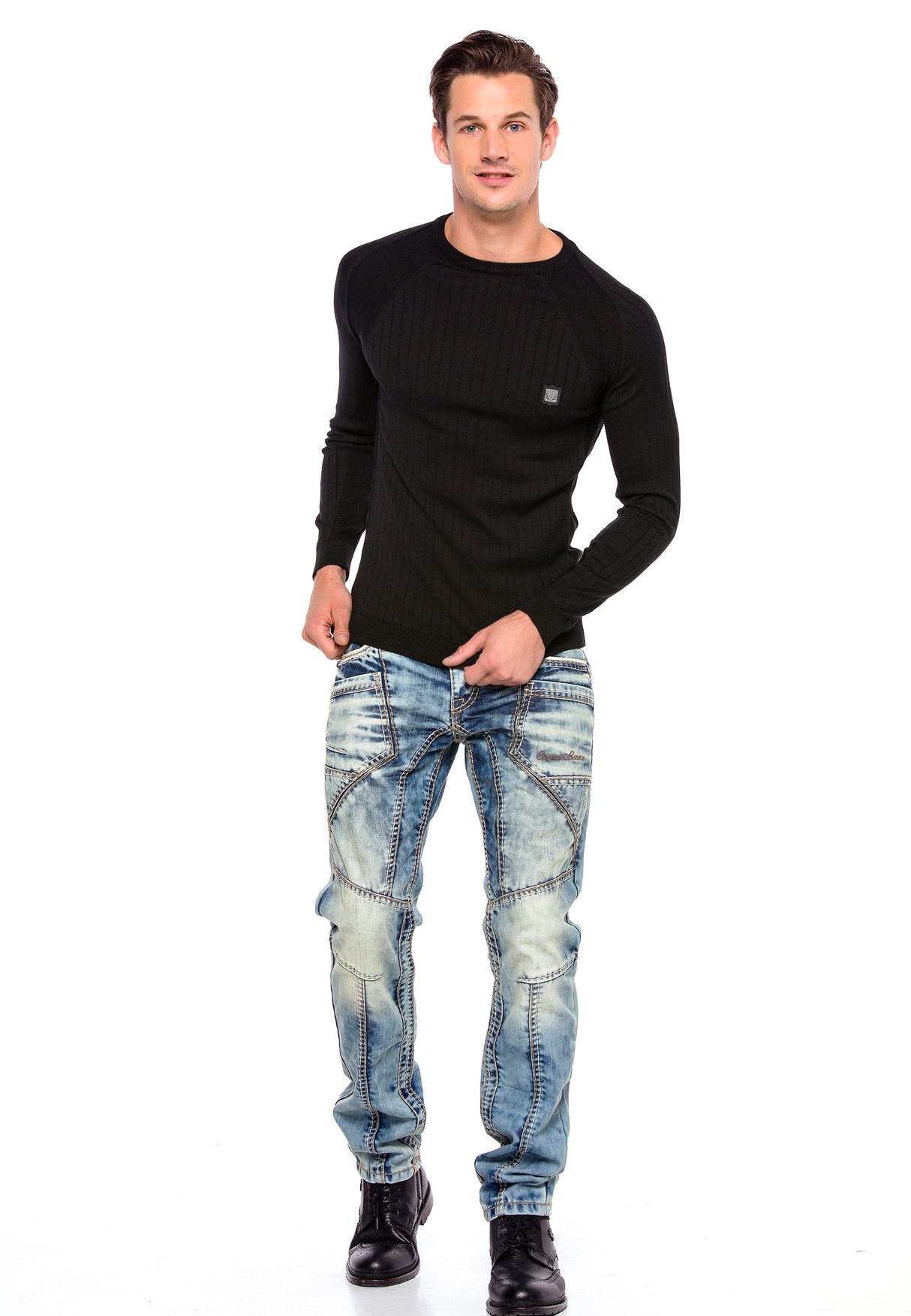 CD535 Jeans confortables pour hommes avec coutures décoratives modernes