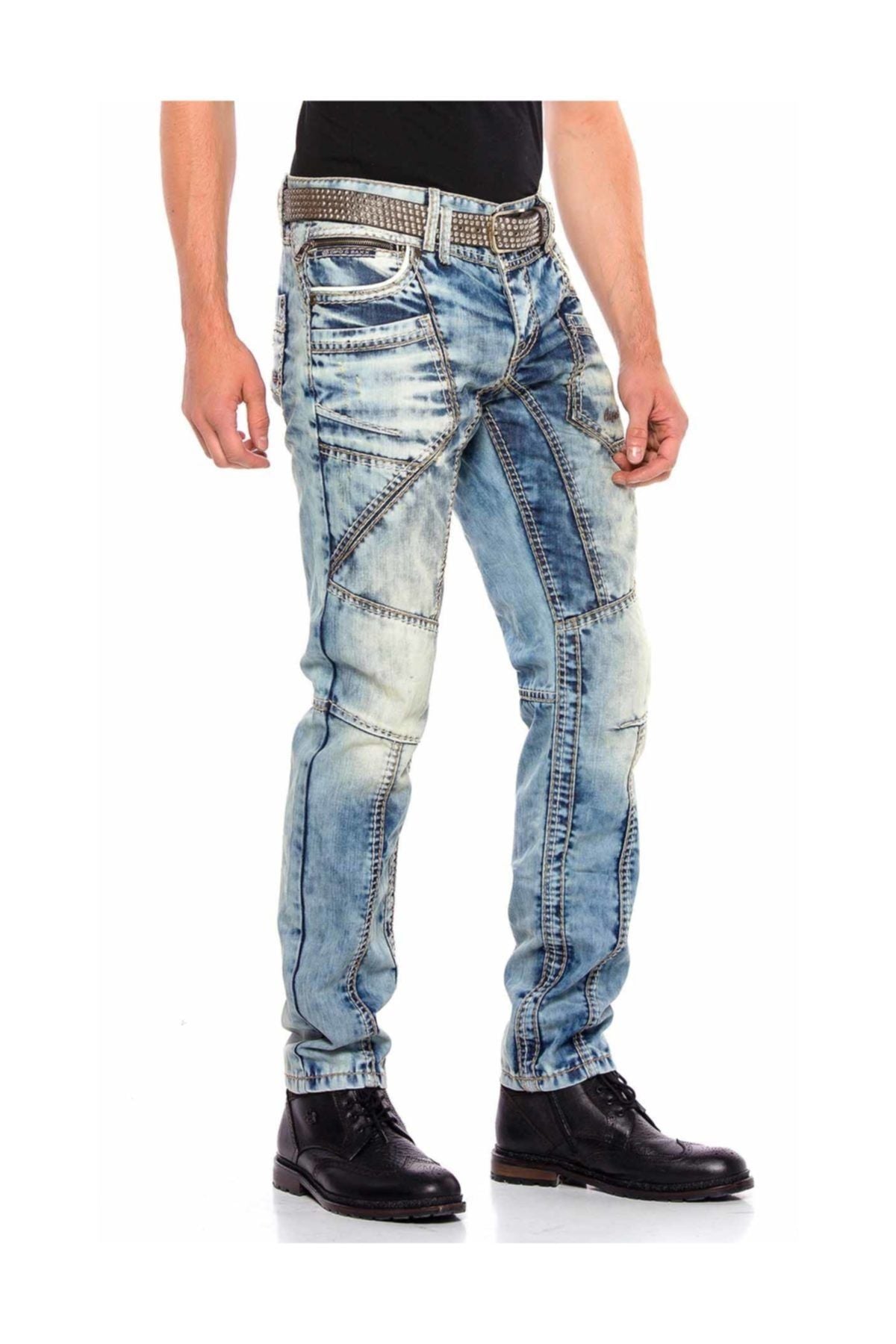 CD535 men's comfortable jeans with modern decorative stitching