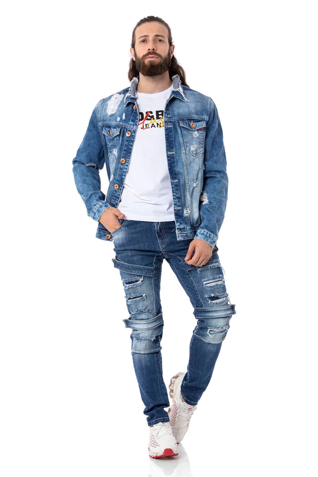 CD555 Slim-Fit Herenjeans in modieuze Destroyed Look