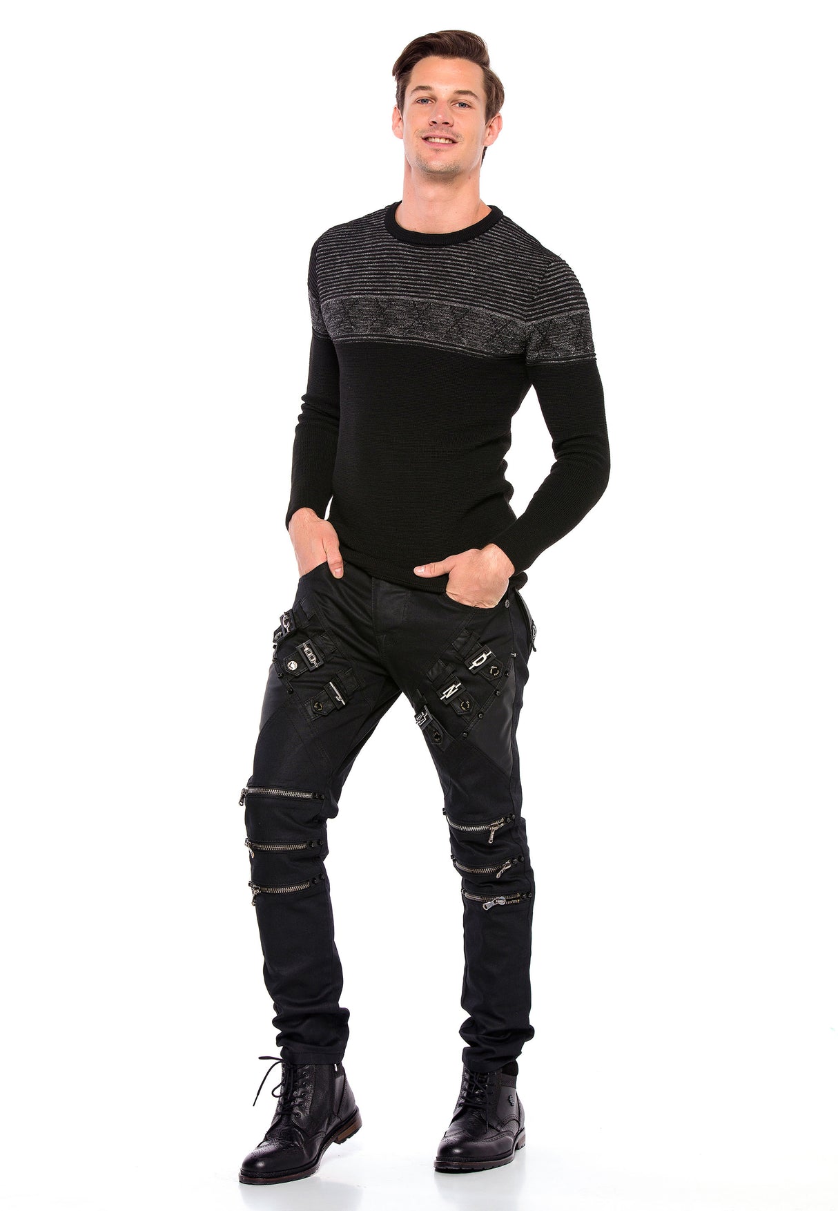 CD567 Men Straight Fit-Jeans with cool zipper applications