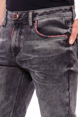 CD569 Men Jeans Slim Fit Stonewashed Casual Look with thick seams