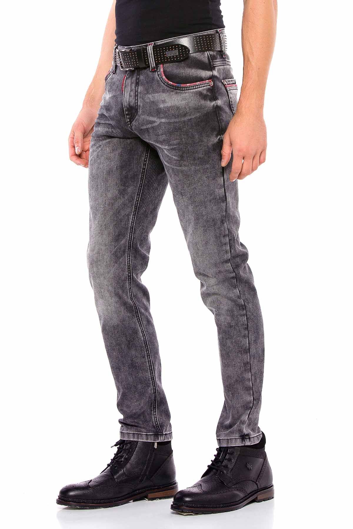 CD569 Men Jeans Slim Fit Stonewashed Casual Look with thick seams