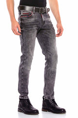 CD569 Men Jeans Slim Fit Stonewashed Casual Look with thick seams