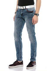 CD569 Men Jeans Slim Fit Stonewashed Casual Look with thick seams