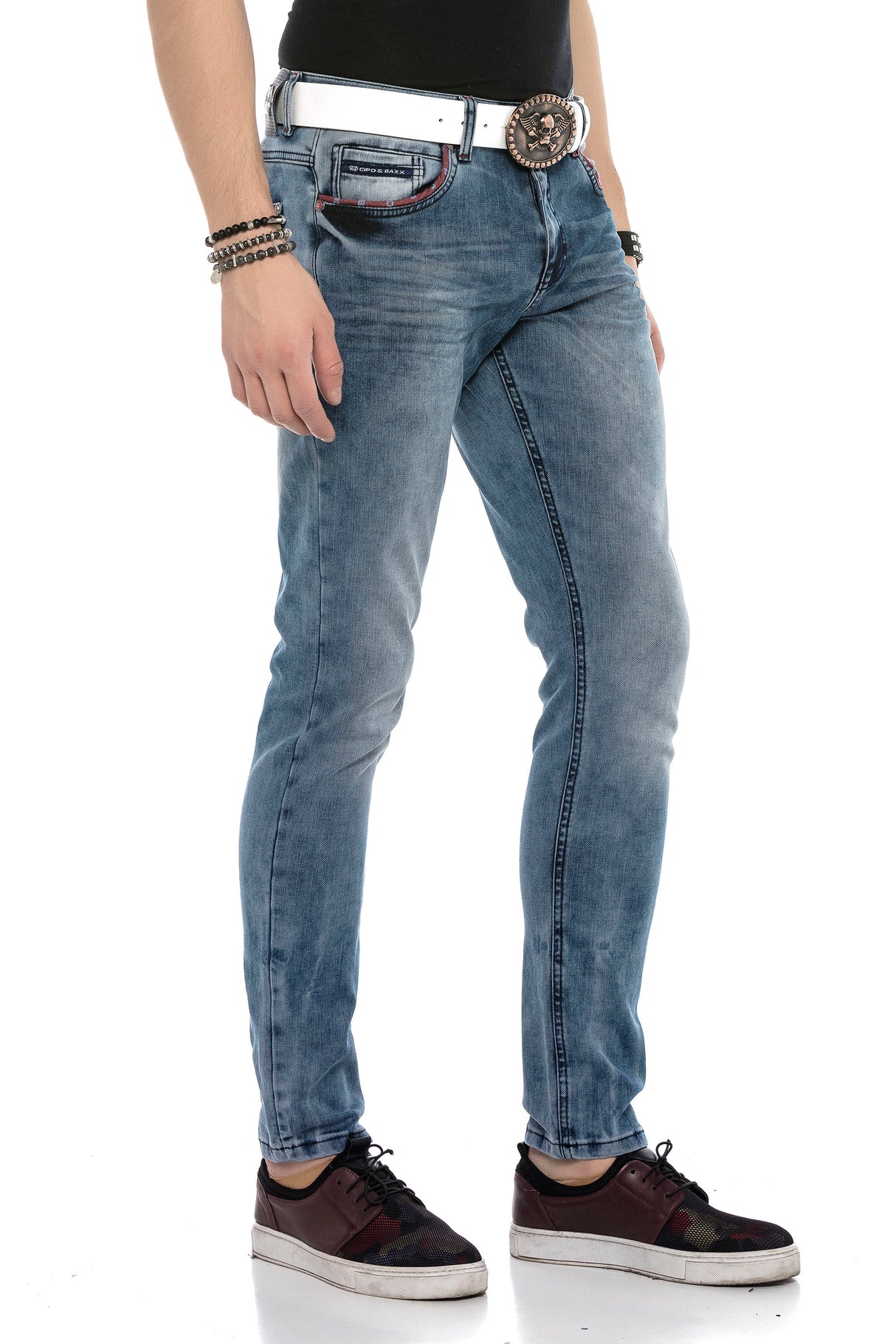 CD569 Men Jeans Slim Fit Stonewashed Casual Look with thick seams