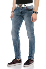 CD569 Men Jeans Slim Fit Stonewashed Casual Look with thick seams