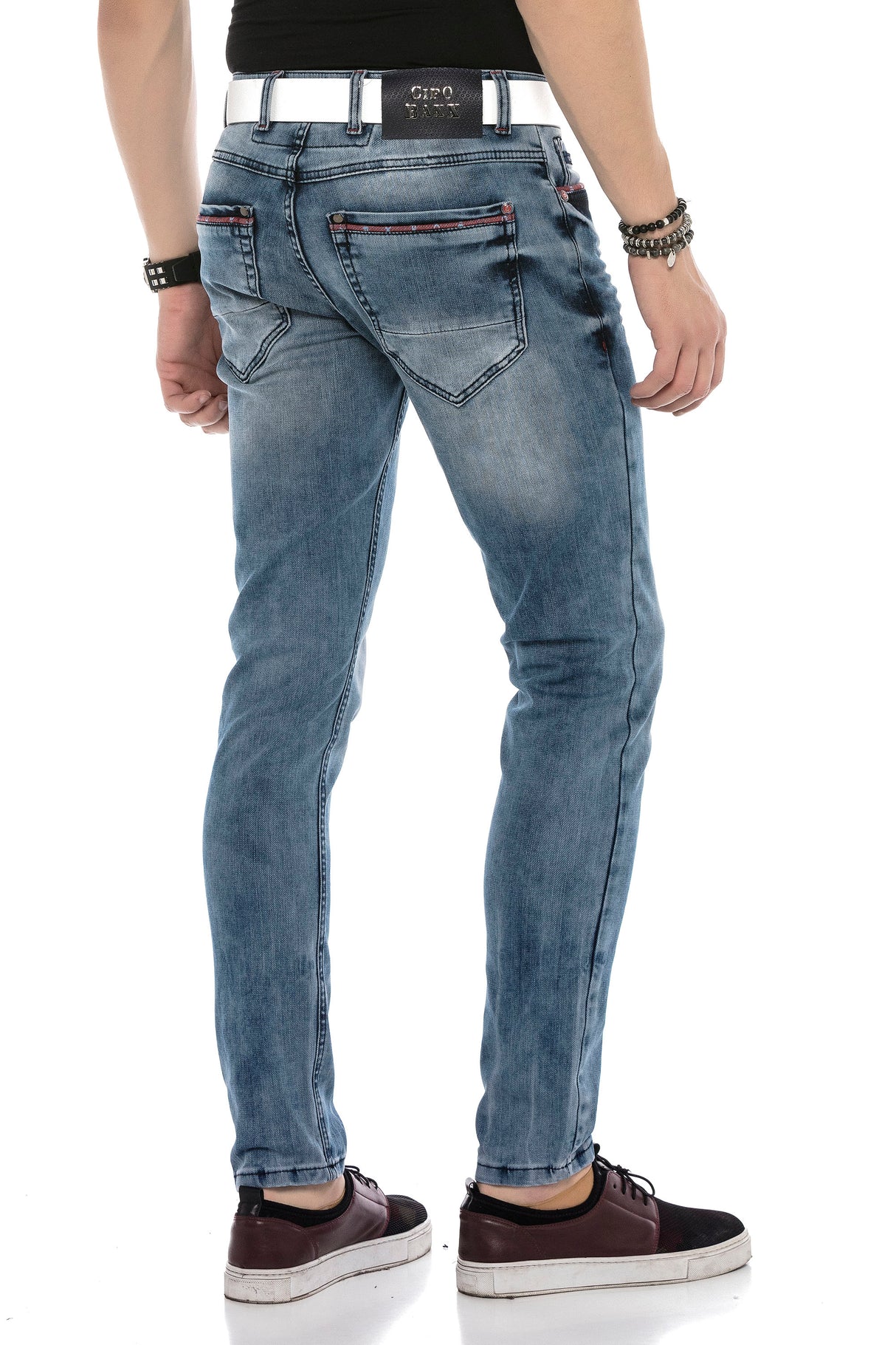 CD569 Men Jeans Slim Fit Stonewashed Casual Look with thick seams