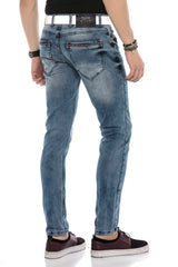 CD569 Men Jeans Slim Fit Stonewashed Casual Look with thick seams