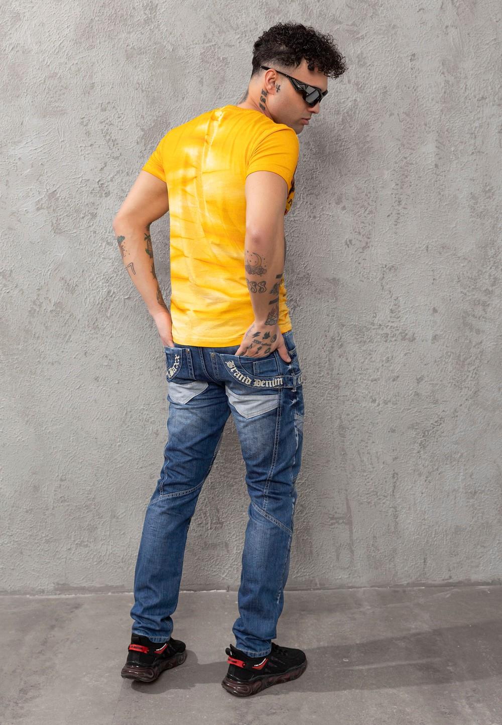 CD576 men's comfortable jeans with trendy decorative elements