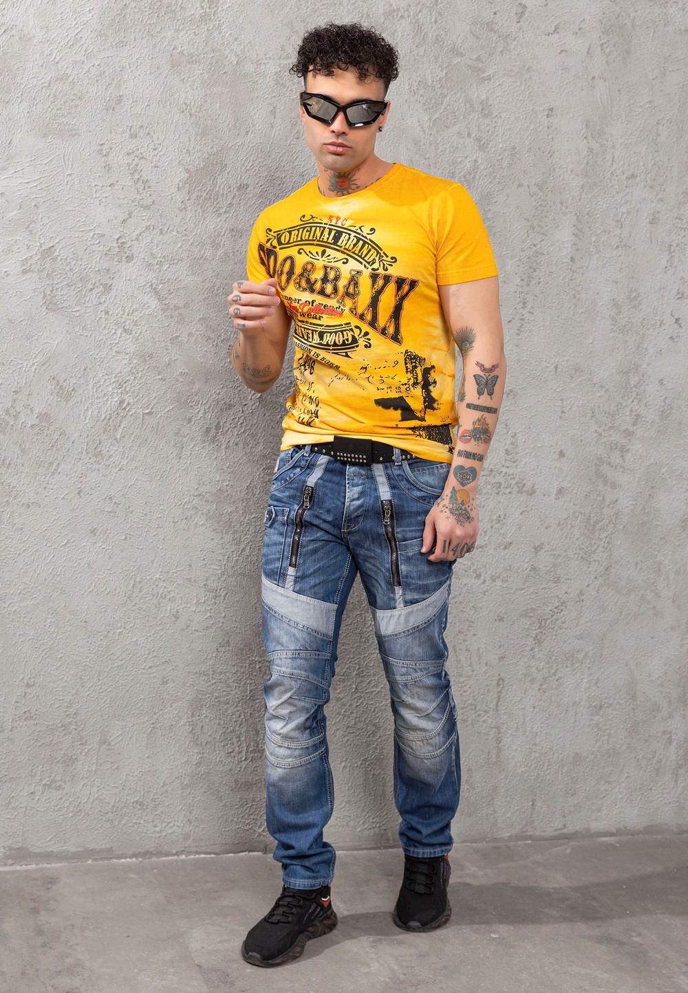 CD576 men's comfortable jeans with trendy decorative elements