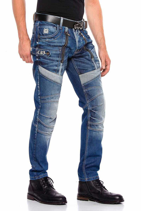 CD576 men's comfortable jeans with trendy decorative elements