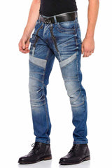 CD576 men's comfortable jeans with trendy decorative elements