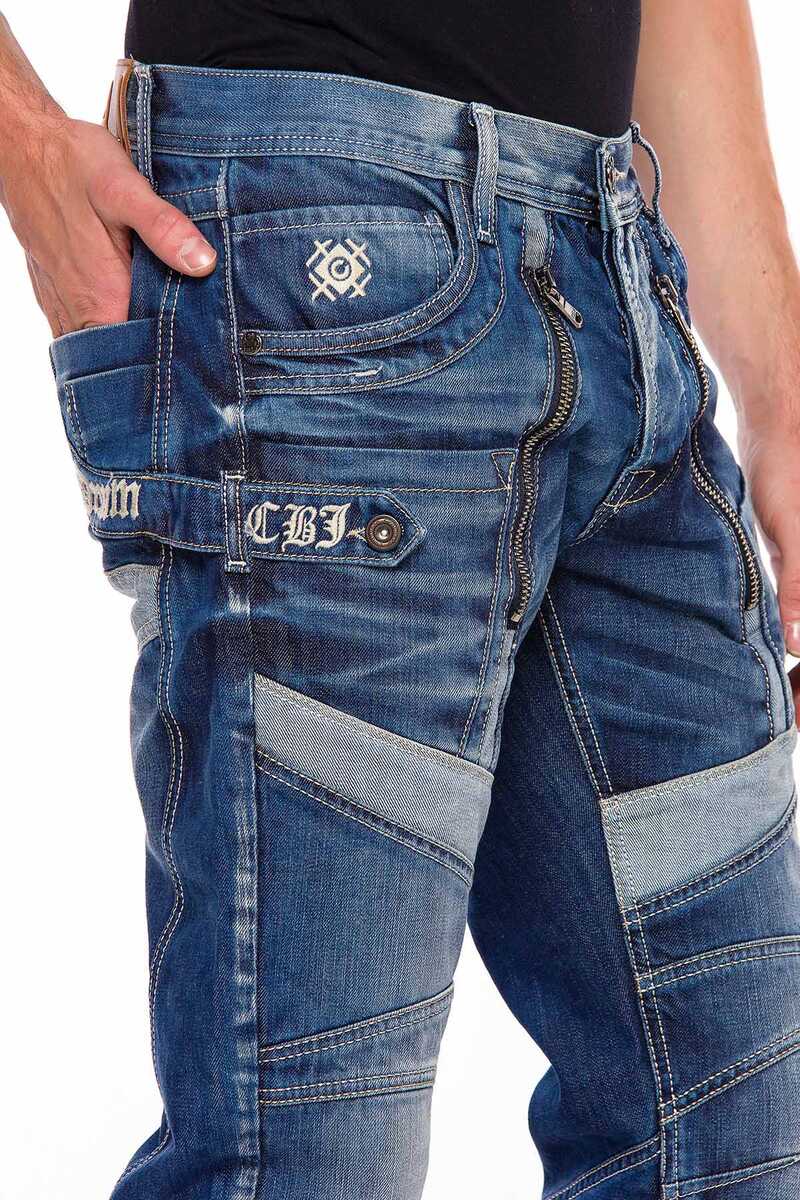 CD576 men's comfortable jeans with trendy decorative elements