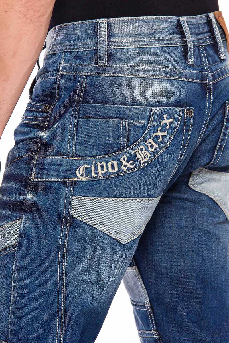 CD576 men's comfortable jeans with trendy decorative elements