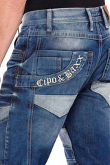 CD576 men's comfortable jeans with trendy decorative elements