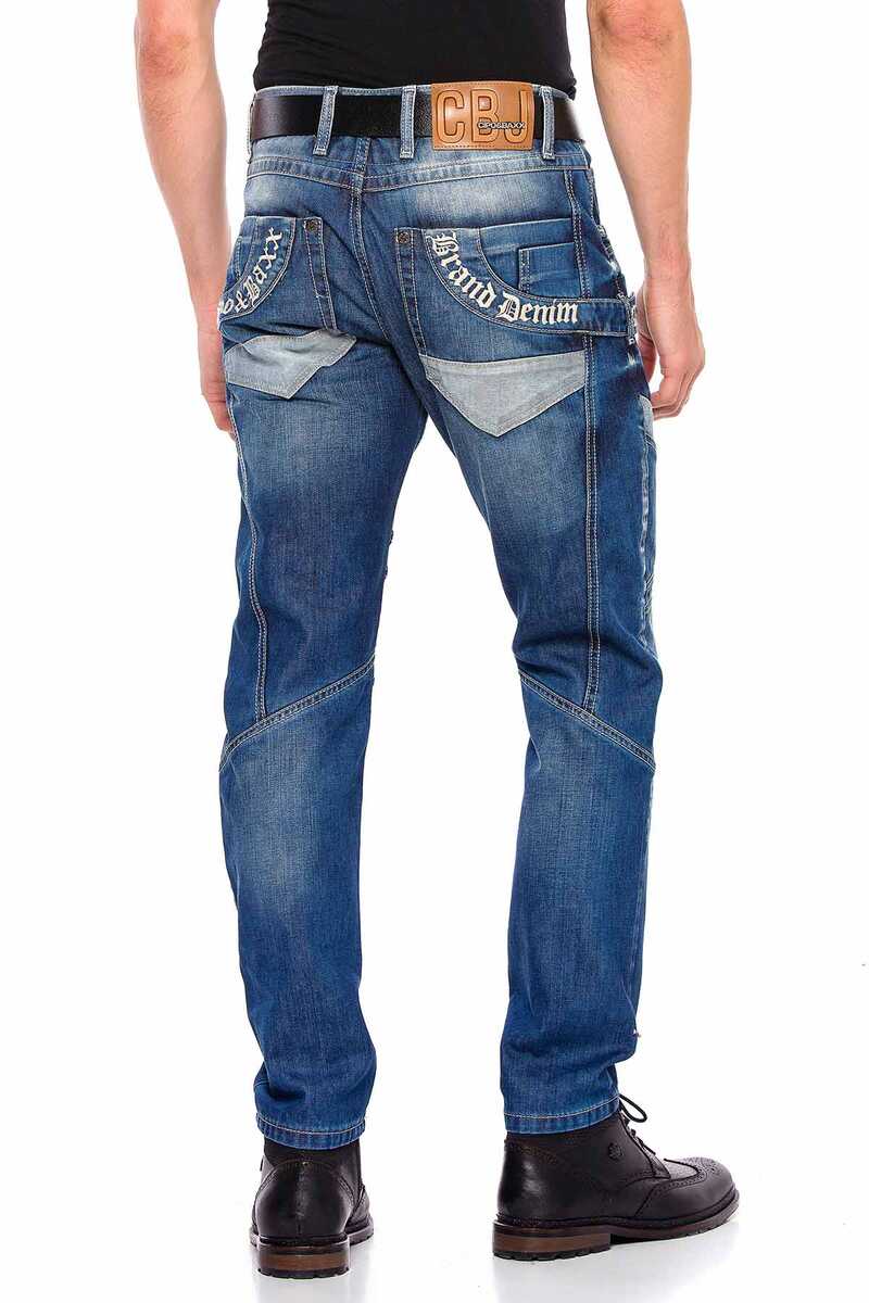 CD576 men's comfortable jeans with trendy decorative elements