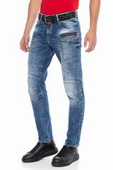 CD577 men's comfortable jeans with cool decorative seam elements