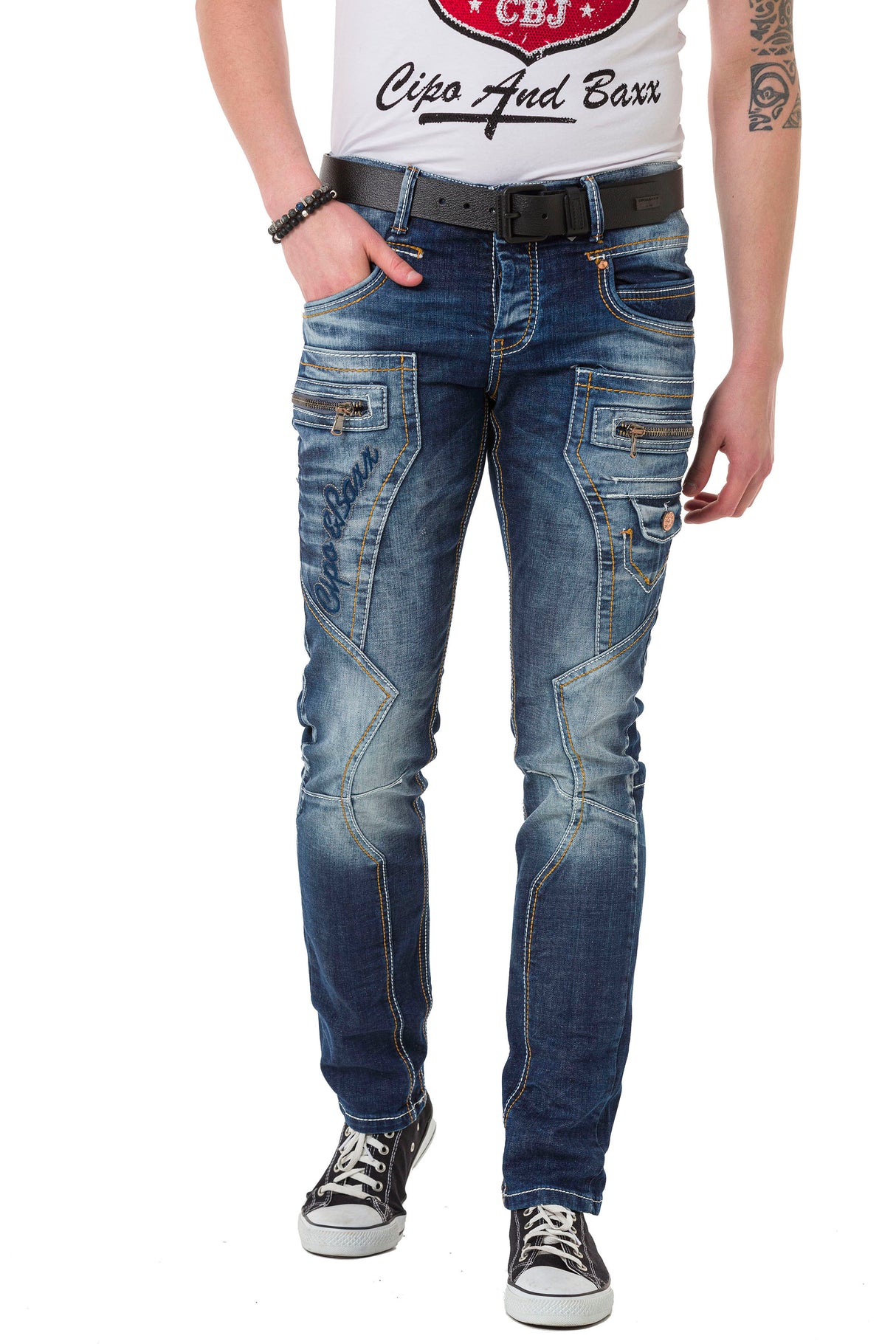 CD584 Herren bequeme Jeans mit Kontrastnähten