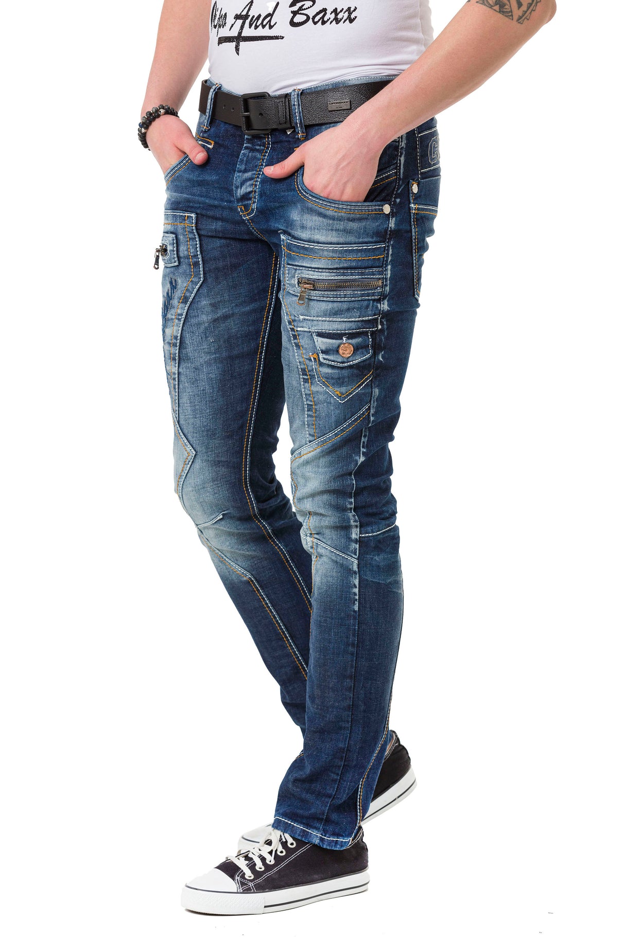 CD584 Herren bequeme Jeans mit Kontrastnähten