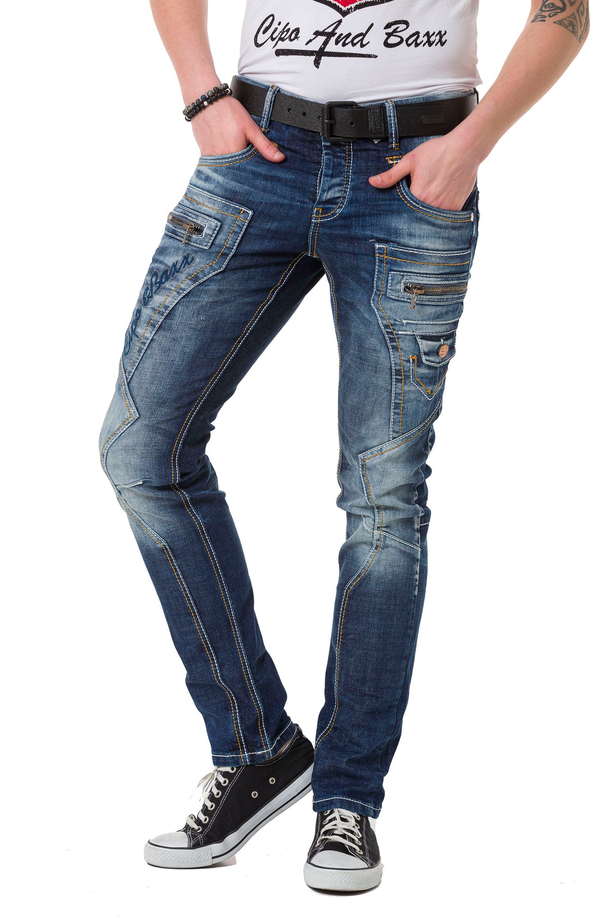 CD584 Herren bequeme Jeans mit Kontrastnähten