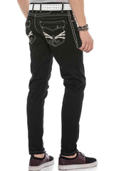 CD585 men's comfortable jeans with cool embroidery