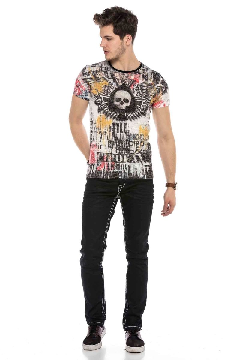 CD585 men's comfortable jeans with cool embroidery