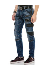 CD586 men's comfortable jeans with striking applications