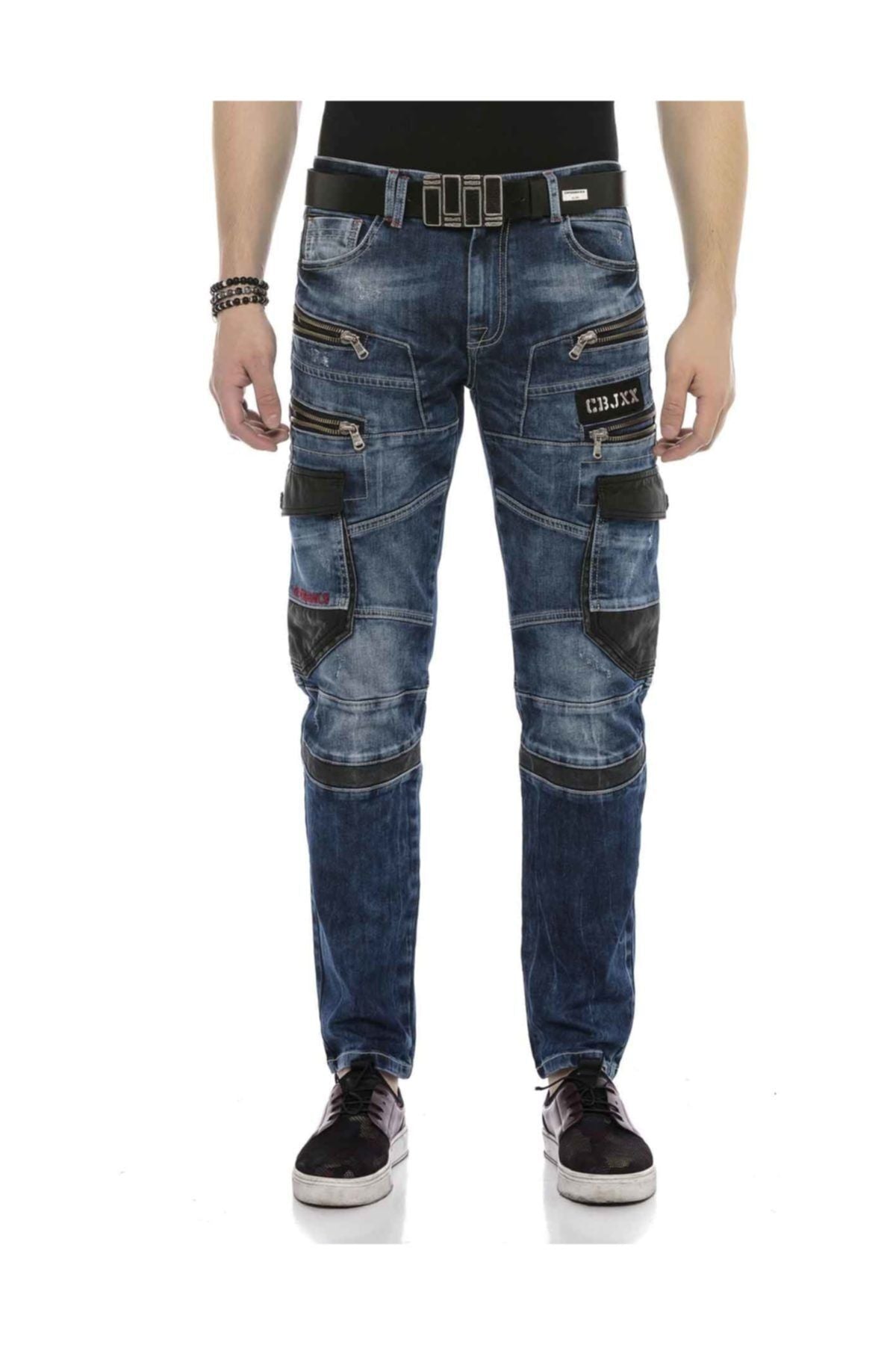 CD586 men's comfortable jeans with striking applications