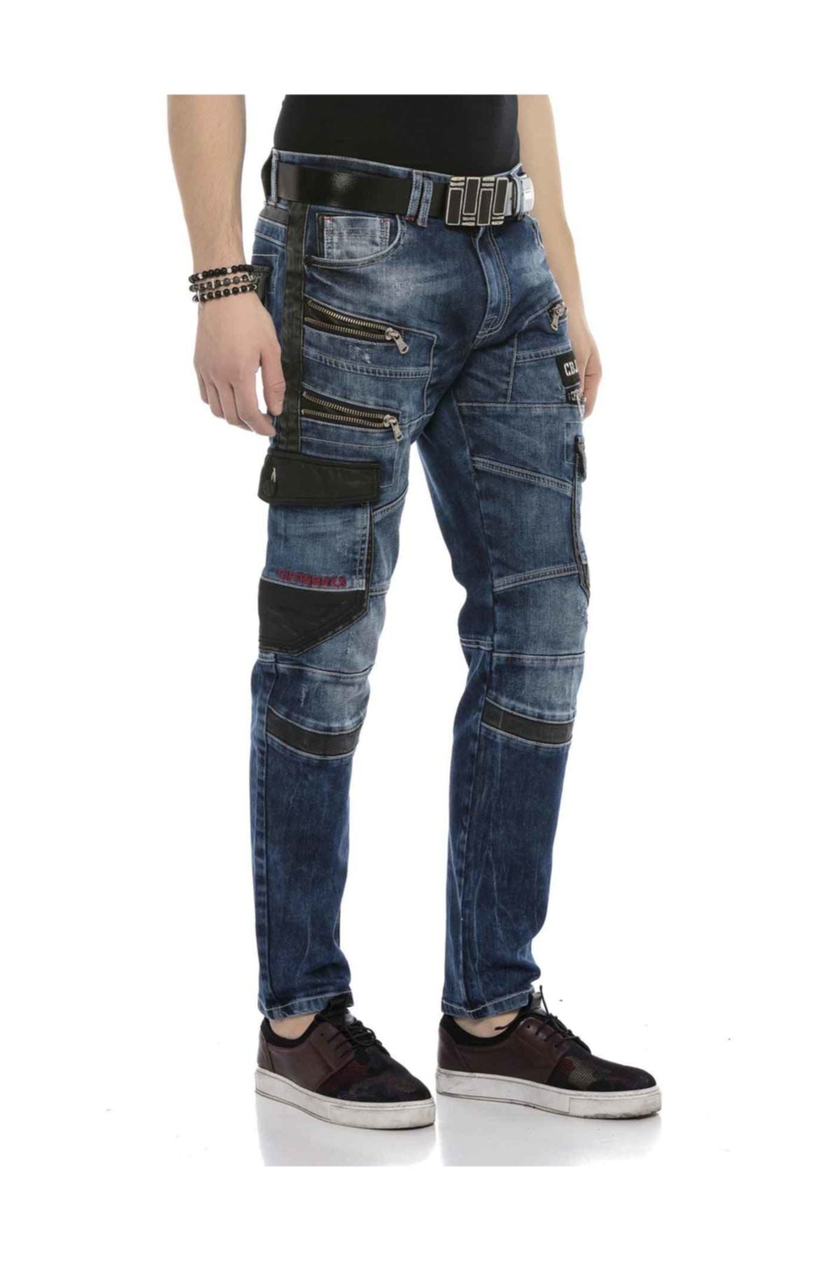 CD586 Comfortabele Heren Jeans met Opvallende Applicaties