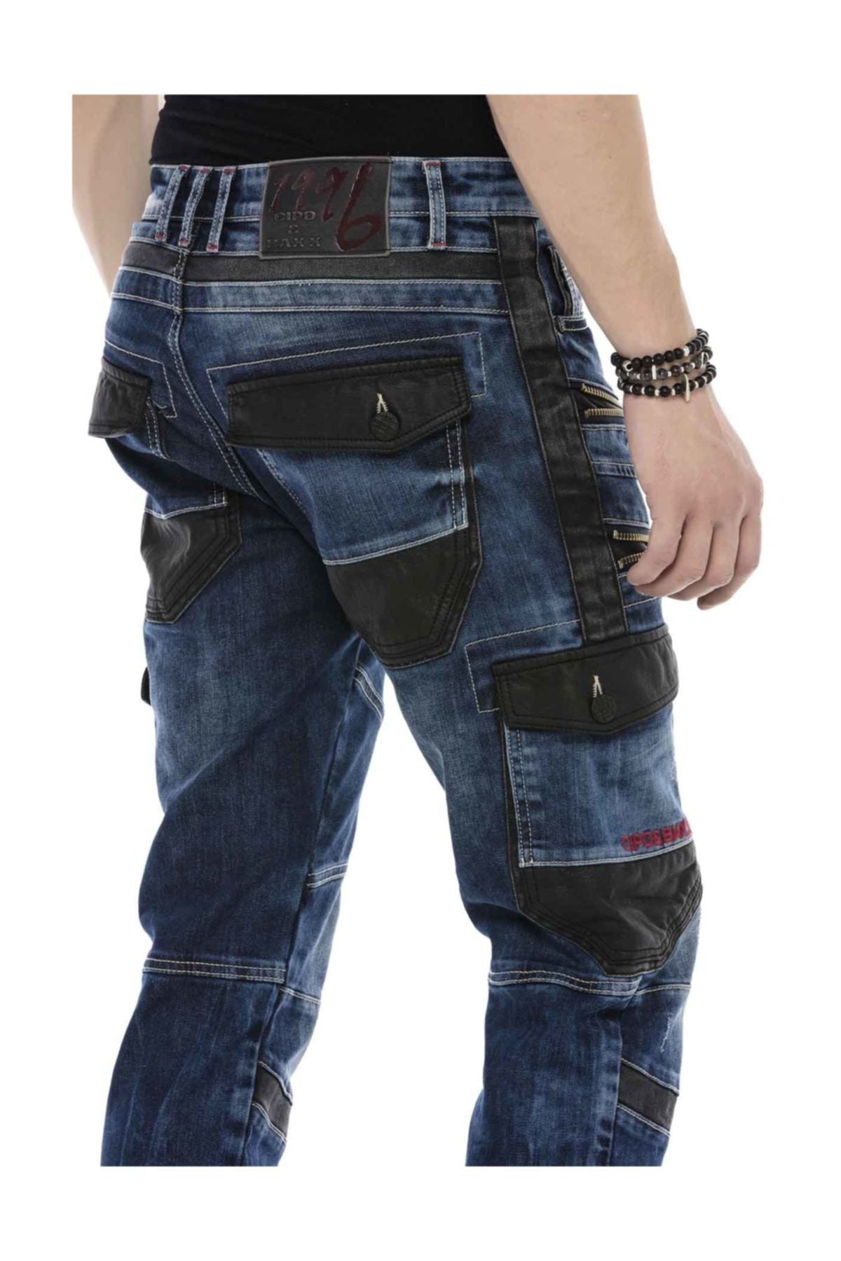 CD586 men's comfortable jeans with striking applications