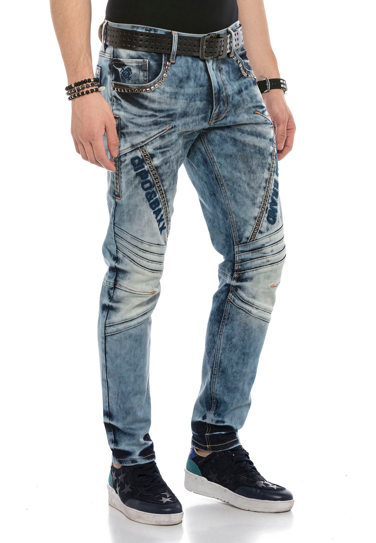 CD590 Men Straight Fit-Jeans in a casual biker look