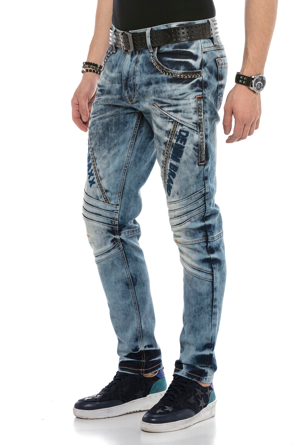 CD590 Men Straight Fit-Jeans in a casual biker look