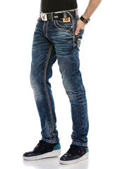 CD593 Men's comfortable jeans with wide decorative stitching