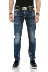 CD593 Men's comfortable jeans with wide decorative stitching