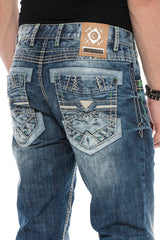 CD597 men's comfortable jeans with striking decorative stitching