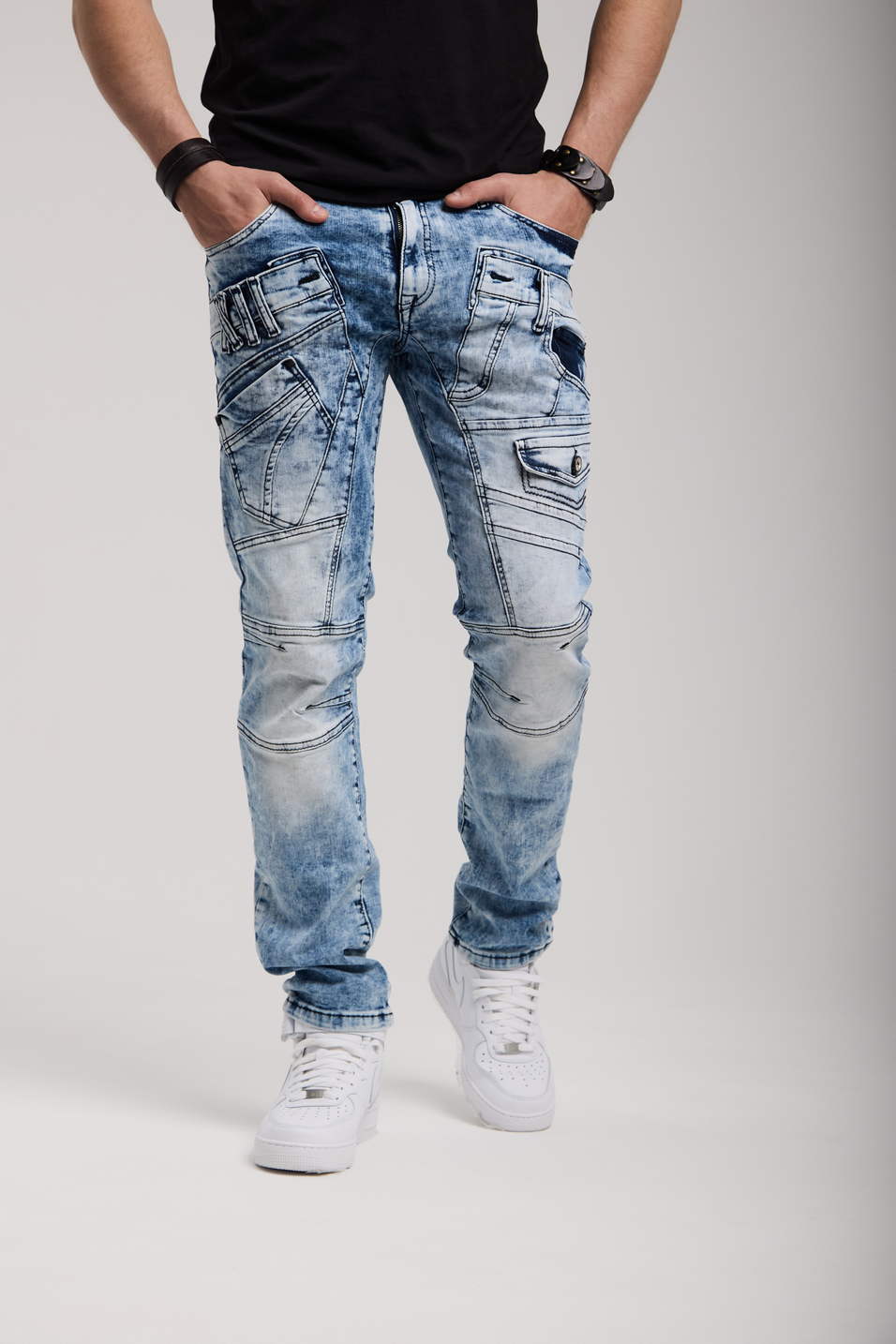 CD598 Comfortabele Heren Jeans met Coole Decoratieve Naadelementen