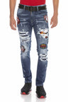 CD643 men's comfortable jeans in the trendy patchwork style