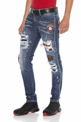 CD643 men's comfortable jeans in the trendy patchwork style