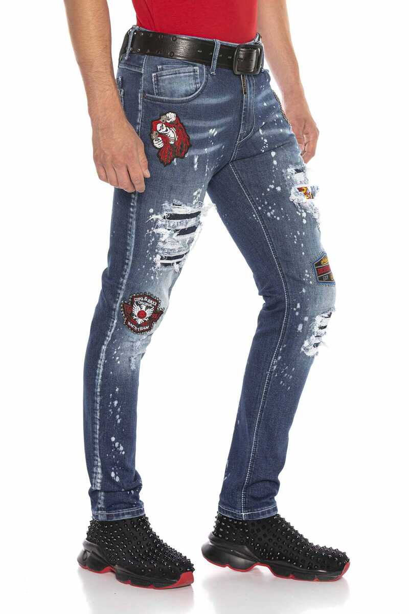 CD643 men's comfortable jeans in the trendy patchwork style