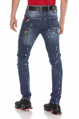 CD643 men's comfortable jeans in the trendy patchwork style