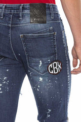 CD643 men's comfortable jeans in the trendy patchwork style