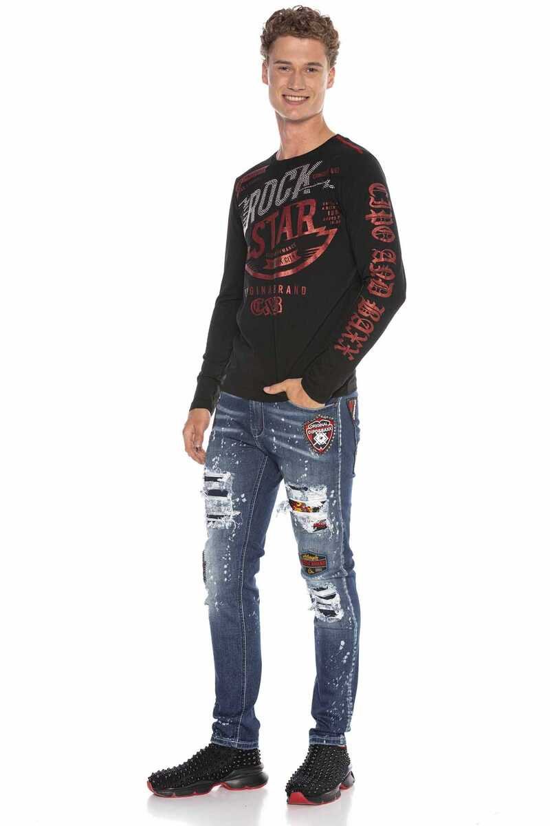 CD643 men's comfortable jeans in the trendy patchwork style