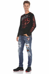 CD643 men's comfortable jeans in the trendy patchwork style