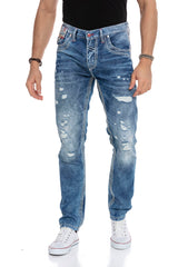 CD651 Herren bequeme Jeans im lässigen Destroyed-Look