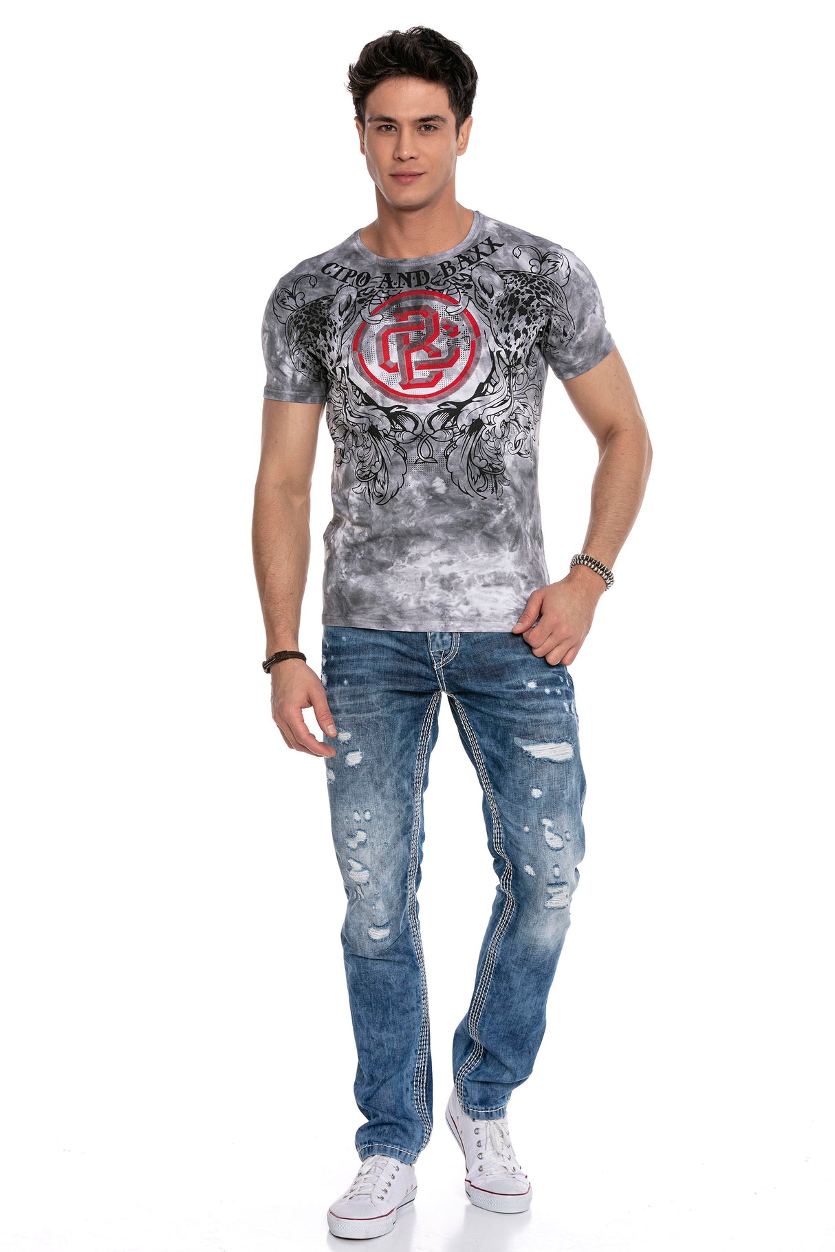 CD651 Herren bequeme Jeans im lässigen Destroyed-Look