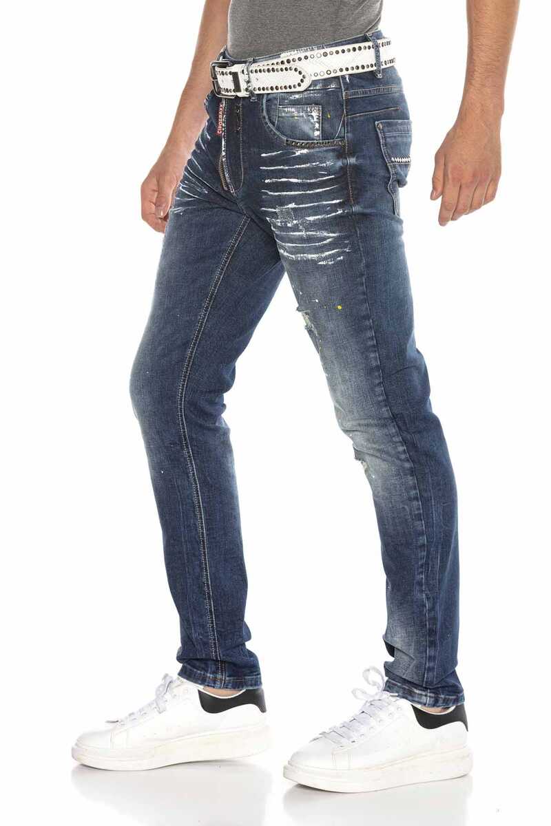 CD658 men's comfortable jeans with trendy used elements